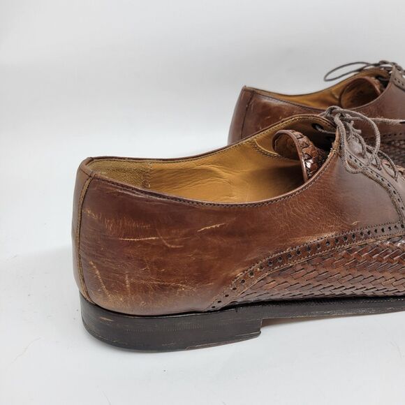 Peter Huber Mens Brown Leather Woven Cap Toe Derbys Size US 10 M Made In Spain - Picture 7 of 16
